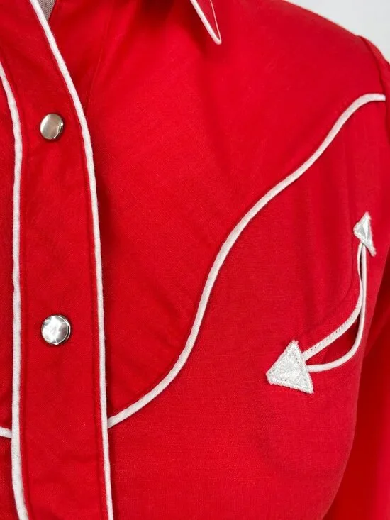 Vintage Red Western Pearl Snap Shirt Smile Pockets Rodeo Cowboycore M - Picture 5 of 9
